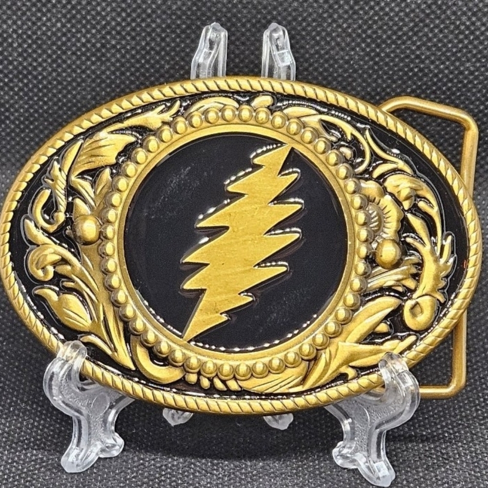 Grateful Dead 13 Point Lightening Bolt Gold Tone Belt Buckle 3.25x2.25"